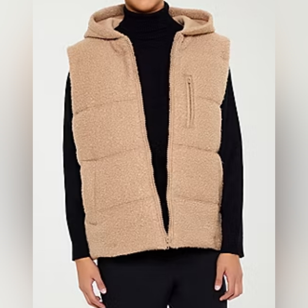 Forever 21 Hooded Faux Shearling Vest Men’s Large Taupe Size XL